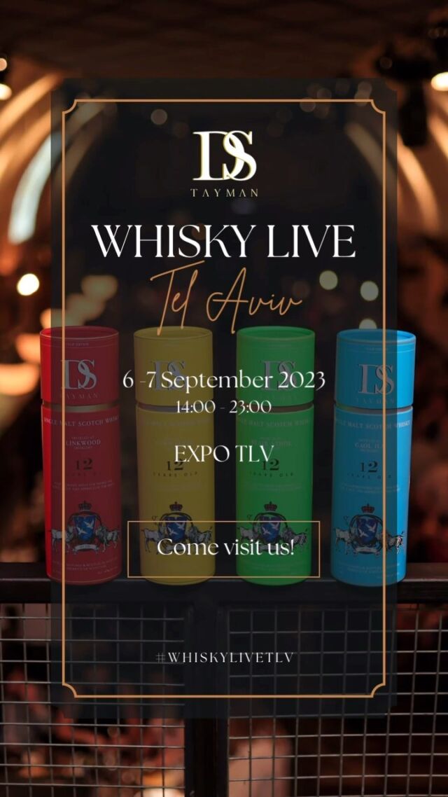 🥃 Get Ready, Tel Aviv! DS Tayman is Coming to Whisky Live! 🥃

Hey whisky lovers! 🥃 Exciting news: DS Tayman is thrilled to be part of Whisky Live Tel Aviv!

📍 Where: EXPO Tel Aviv
📅 When: Sept 6-7th
⌚️Time: 14:00 - 23:00

Join us for a whisky-filled week like no other. Swing by our booth, say hi, and dive into a world of exceptional flavours. Sample our incredible whiskies, chat with us about the art of distillation, and don’t miss the chance to attend the exclusive masterclass by our founder and Director of Malts, Danny Saltman. 🥃✨

Plus, here’s a little secret – you might just snag some exclusive DS Tayman merch to take home as a souvenir. 😉🎁

So to any Israeli whisky enthusiast or beginner, Whisky Live is the place to be.

See you at EXPO Tel Aviv on Sept 6-7th! 🙌🏼🥂

#whiskylivetlv #whiskytelaviv #expo #whiskyevent #whiskyexpo #telaviv #whiskylovers #drinkwhisky #whiskytasting #whiskylive